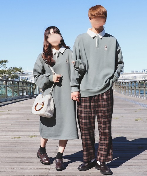 PairPair(ペアペア)の「クマ刺繍ラガースウェットワンピース(ワンピース・レディース・モカ/グレイッシュブルー・FREE)」の2枚目の写真