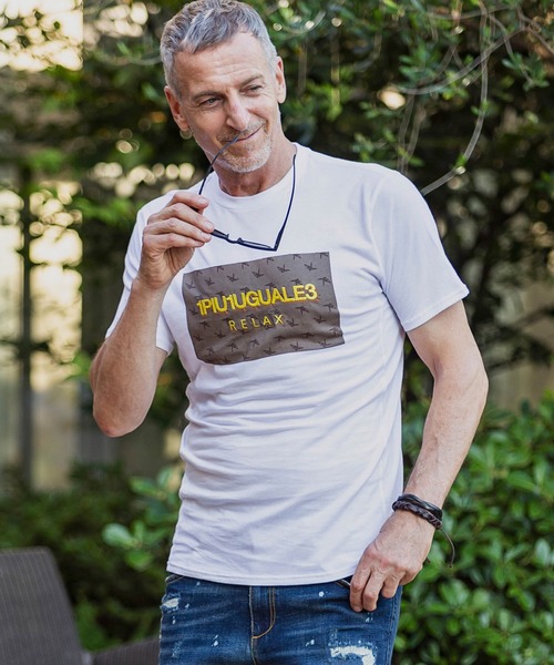 1piu1uguale3 RELAX（ウノピュウノウグァーレトレリラックス）の「1PIU1UGUALE3 RELAX(ウノピゥウノウグァーレトレ)ボックスロゴ立体刺繍Tシャツ（Tシャツ/カットソー・メンズ・ホワイト×ブラック/ブラック/ホワイト/グレー・S/XL/L/XXL/M）」の2枚目の写真