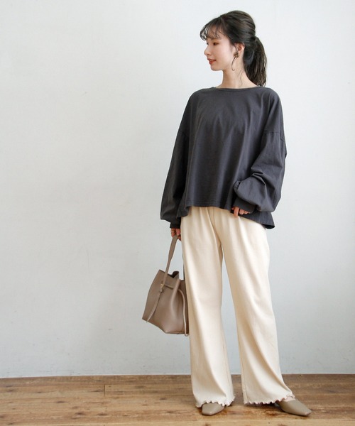 Crisp（クリスプ）の「リブメロウフレアパンツ（その他パンツ・レディース・アイボリー/ピンクベージュ・FREE）」の15枚目の写真