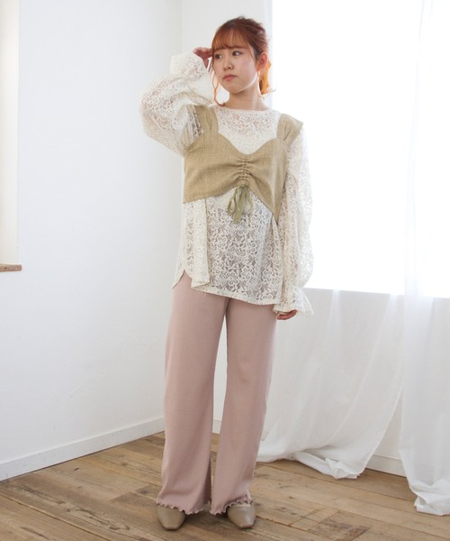 Crisp（クリスプ）の「リブメロウフレアパンツ（その他パンツ・レディース・アイボリー/ピンクベージュ・FREE）」の12枚目の写真