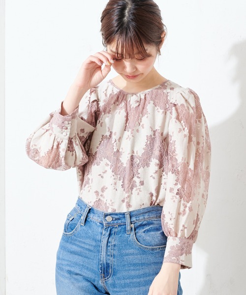 natural couture（ナチュラルクチュール）の「配色レースパフブラウス（シャツ/ブラウス・レディース・ピンク/オレンジ系その他/グレイッシュベージュ・FREE）」の20枚目の写真