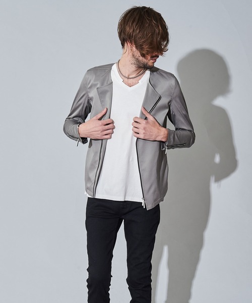 NO ID.（ノーアイディ）の「【NO ID.】Asymmetry No Collar Riders Jacket / アシンメトリー ノー カラー ライダース ジャケット（ライダースジャケット・メンズ・ブラック/ベージュ/グレー・1/2）」の22枚目の写真