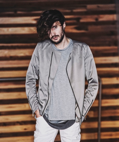 NO ID. ライダース アシンメトリー セール】【NO ID.】Asymmetry No Collar Riders Jacket