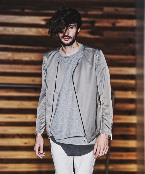 NO ID.（ノーアイディ）の「【NO ID.】Asymmetry No Collar Riders Jacket / アシンメトリー ノー カラー ライダース ジャケット（ライダースジャケット・メンズ・ブラック/ベージュ/グレー・1/2）」の10枚目の写真