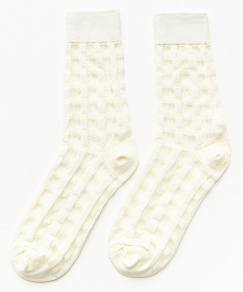 「kakko」(カッコ)の「レディース チェックシースルーソックス靴下 クルー丈(ソックス/靴下・レディース・J/K/F/C/A/H/G/B/E/I/D・FREE)」の1枚目の写真