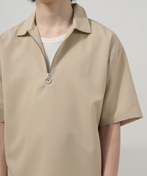 SlashDate（スラッシュデイト）の「ハーフZIP半袖シャツ＋タンクトップ/レイヤードスタイル（Tシャツ/カットソー・メンズ・ブラック/ベージュ/グレー/モカ/チェック・M/L/XL）」の11枚目の写真