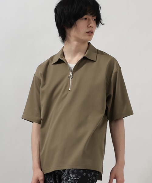 SlashDate（スラッシュデイト）の「ハーフZIP半袖シャツ＋タンクトップ/レイヤードスタイル（Tシャツ/カットソー・メンズ・ブラック/ベージュ/グレー/モカ/チェック・M/L/XL）」の22枚目の写真