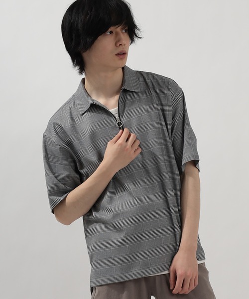 SlashDate（スラッシュデイト）の「ハーフZIP半袖シャツ＋タンクトップ/レイヤードスタイル（Tシャツ/カットソー・メンズ・ブラック/ベージュ/グレー/モカ/チェック・M/L/XL）」の19枚目の写真