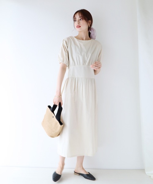 BLUEEAST（ブルーイースト）の「リボン付きパフスリーブワンピース（ワンピース・レディース・ピンク/ブルーグリーン/ベージュ・MEDIUM）」の7枚目の写真