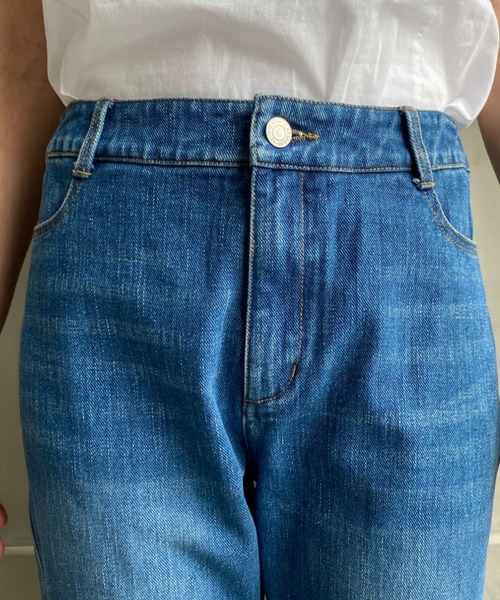 moment+（モーメントプラス）の「カラーヘビーツイル＆デニムフレアパンツ（デニムパンツ・レディース・オフホワイト/アイボリー/グレイッシュベージュ/カーキ/ブラウン/インディゴブルー/サックスブルー/ブルー/ブラック・S/M/L）」の13枚目の写真