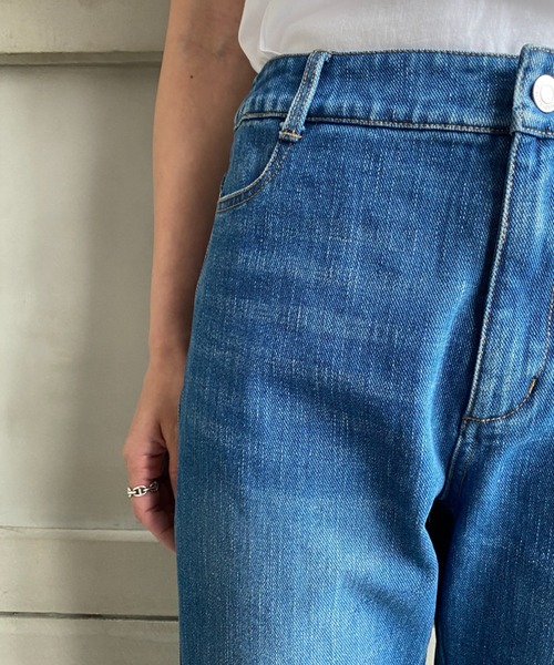 moment+（モーメントプラス）の「カラーヘビーツイル＆デニムフレアパンツ（デニムパンツ・レディース・オフホワイト/アイボリー/グレイッシュベージュ/カーキ/ブラウン/インディゴブルー/サックスブルー/ブルー/ブラック・S/M/L）」の15枚目の写真