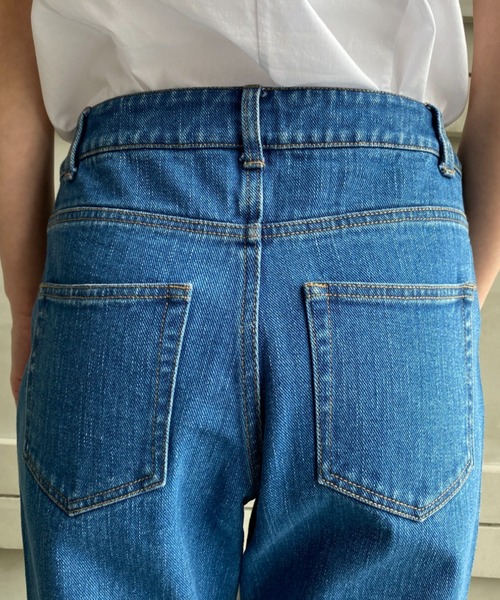 moment+（モーメントプラス）の「カラーヘビーツイル＆デニムフレアパンツ（デニムパンツ・レディース・オフホワイト/アイボリー/グレイッシュベージュ/カーキ/ブラウン/インディゴブルー/サックスブルー/ブルー/ブラック・S/M/L）」の17枚目の写真