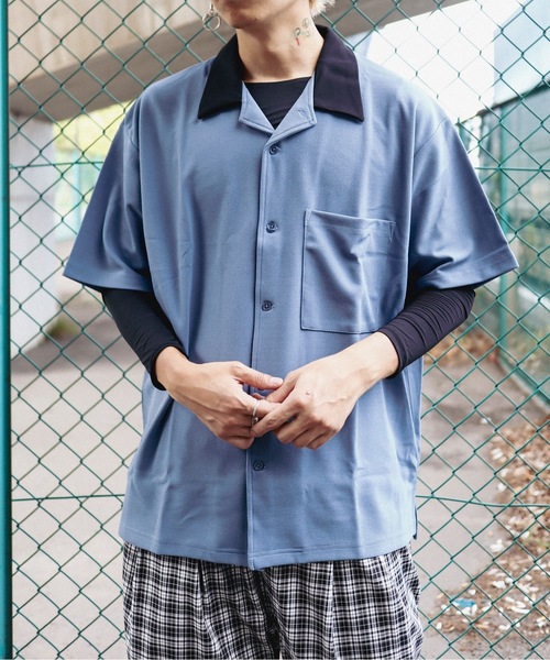 Bling Leads（ブリングリーズ）の「Z)【BLINGLEADS】720405/721405 梨地ジャージー開襟シャツ半袖（シャツ/ブラウス・メンズ・ブラック/ブラウン/スモークグレー/チャコールグレー/グレー系その他/ブルー系その他/ブラック系その他・MEDIUM/LARGE）」の8枚目の写真