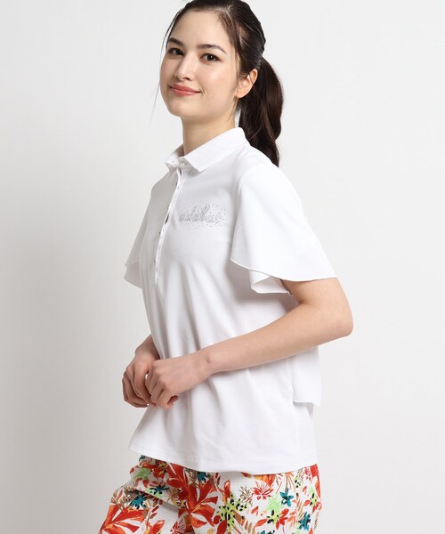◇【UVカット/防透け】 ティアードフリル半袖ポロシャツ