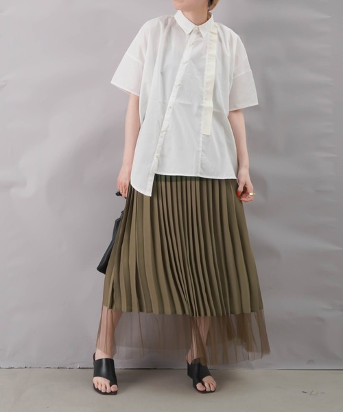 BLANC basque ブランバスク 配色テープシャツ blanc basque (ブランバスク) 6ozデニム ハーフスリーブパール