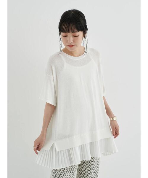 earth music&ecology（アースミュージックアンドエコロジー）の「ドッキングプリーツニットプルオーバー ＊（ニット/セーター・レディース・オフホワイト/ブルー/ブラック・FREE）」の4枚目の写真