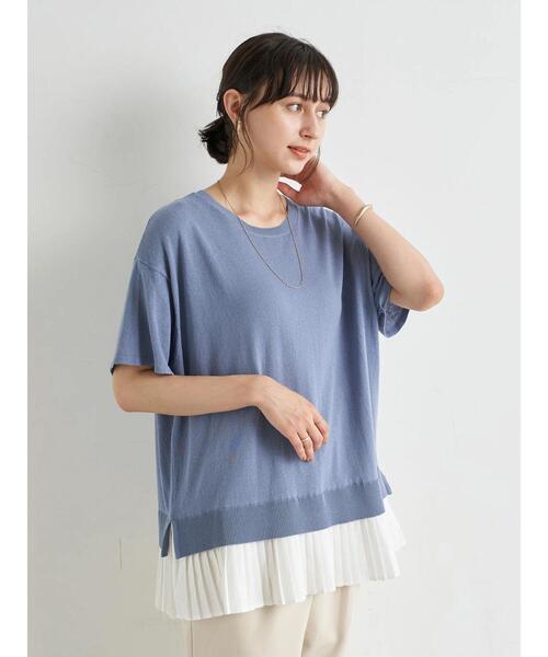 earth music&ecology（アースミュージックアンドエコロジー）の「ドッキングプリーツニットプルオーバー ＊（ニット/セーター・レディース・オフホワイト/ブルー/ブラック・FREE）」の9枚目の写真