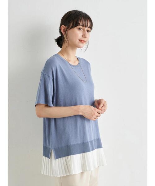 earth music&ecology（アースミュージックアンドエコロジー）の「ドッキングプリーツニットプルオーバー ＊（ニット/セーター・レディース・オフホワイト/ブルー/ブラック・FREE）」の12枚目の写真