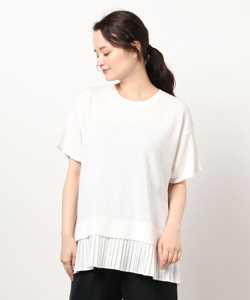 earth music&ecology（アースミュージックアンドエコロジー）の「ドッキングプリーツニットプルオーバー ＊（ニット/セーター・レディース・オフホワイト/ブルー/ブラック・FREE）」の6枚目の写真