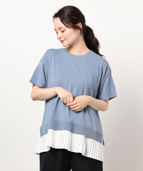 earth music&ecology（アースミュージックアンドエコロジー）の「ドッキングプリーツニットプルオーバー ＊（ニット/セーター・レディース・オフホワイト/ブルー/ブラック・FREE）」の7枚目の写真