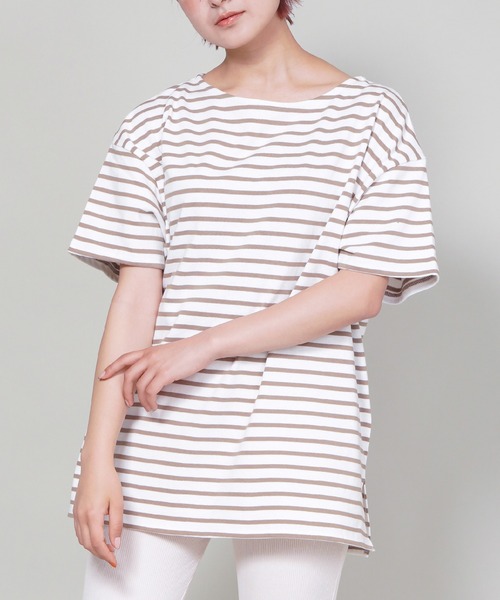 SPINNS（スピンズ）の「【ゆったりシルエット】ボーダー半袖カットソー（Tシャツ/カットソー・レディース・ブラック×ホワイト/グレイッシュベージュ/ネイビー・ONESIZE）」の20枚目の写真