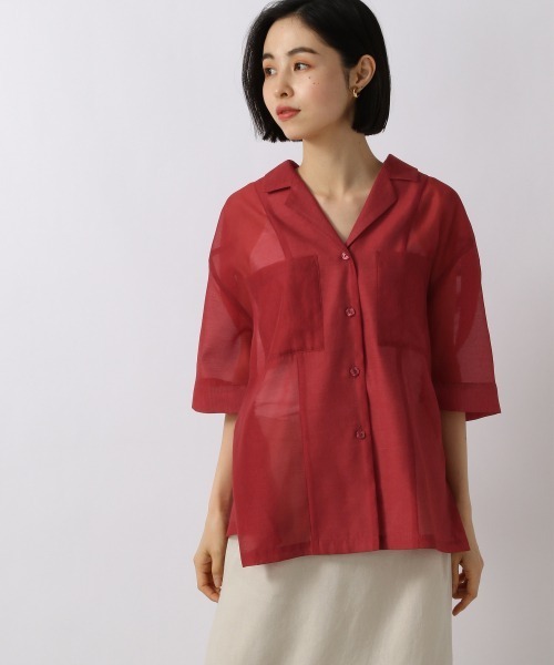 LOWRYS FARM（ローリーズファーム）の「オーガンジーショートシャツＳＳ　957500（シャツ/ブラウス・レディース・オフホワイト/ブラック/グリーン/レッド・FREE）」の4枚目の写真