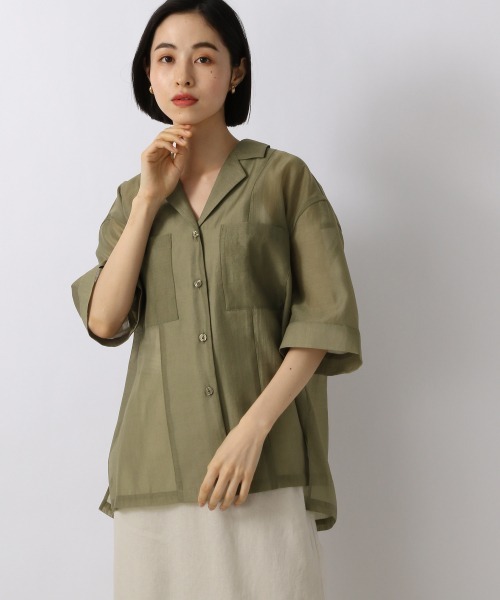 LOWRYS FARM（ローリーズファーム）の「オーガンジーショートシャツＳＳ　957500（シャツ/ブラウス・レディース・オフホワイト/ブラック/グリーン/レッド・FREE）」の6枚目の写真