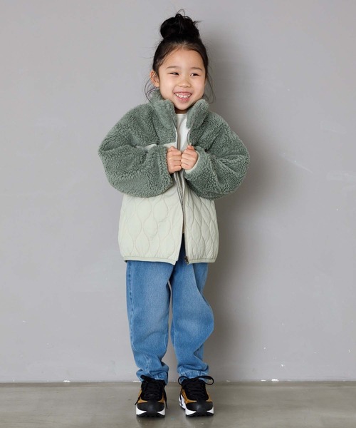 MAKE YOUR DAY（メイクユアデイ）の「ボアキルト切替ブルゾン■80～140cm（ブルゾン・キッズ・ブラウン/カーキ/ミント・90/100/80/120/110/130/140）」の4枚目の写真