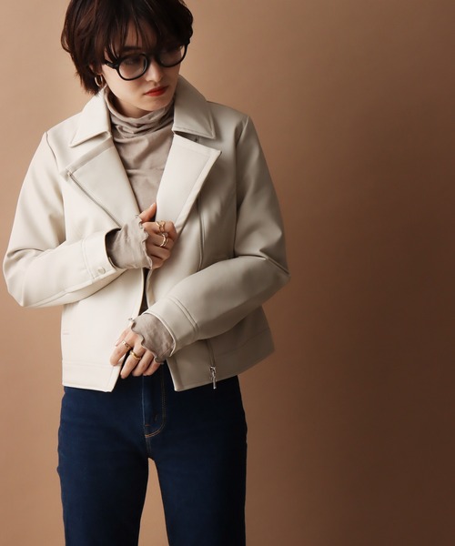 libelle more(リベル モア)の「フェイクレザー ライダースジャケット(ライダースジャケット・レディース・ブラック/ベージュ/アイボリー・L/M)」の2枚目の写真