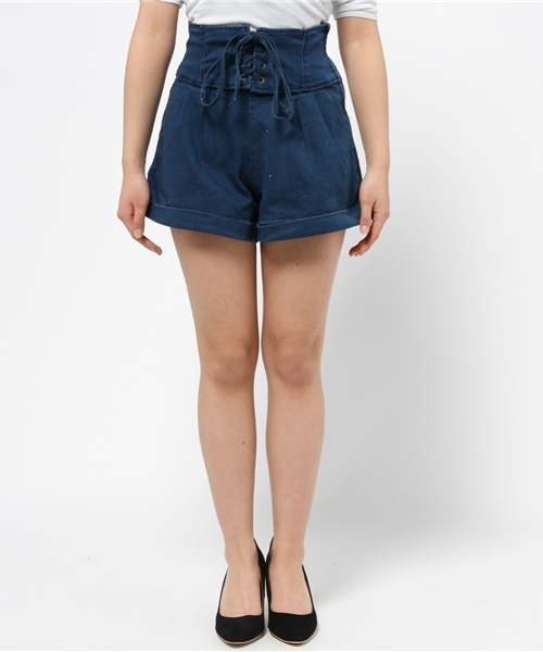 WEGO（ウィゴー）の「WEGO/レースアップショートパンツ（デニムパンツ・レディース・インディゴブルー/ライトインディゴブルー/ホワイト・FREE）」の11枚目の写真