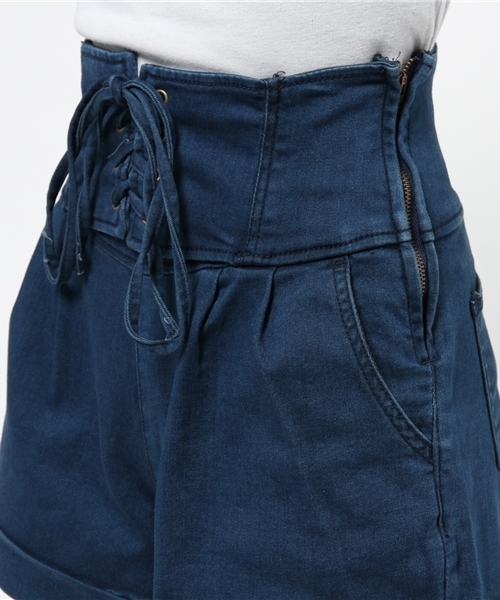 WEGO（ウィゴー）の「WEGO/レースアップショートパンツ（デニムパンツ・レディース・インディゴブルー/ライトインディゴブルー/ホワイト・FREE）」の14枚目の写真