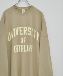 ドルマンスリーブ フロント&バック プリント 袖リブ コットン ロング Tシャツ