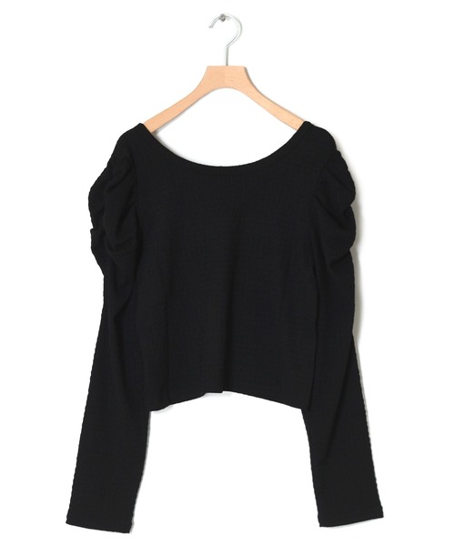 w closet（ダブルクローゼット）の「シャーリングスリーブVネックカーディガン（カーディガン/ボレロ・レディース・ブラック/パープル/オフホワイト/ブラウン/グリーン・FREE）」の6枚目の写真