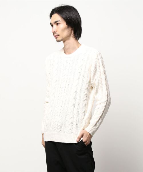 STYLEBLOCK（スタイルブロック）の「ポリモール総ケーブルクルーネックニット（ニット/セーター・メンズ・オートミール/タン/ブルー/ブラック・M/L）」の3枚目の写真