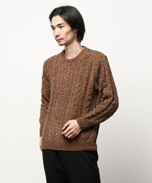 ポリモール総ケーブルクルーネックニット