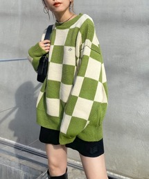 WHO'S WHO gallery | チェッカー／ボーダー切り替えビッグニット(ニット/セーター)