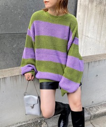 WHO'S WHO gallery | チェッカー／ボーダー切り替えビッグニット(ニット/セーター)