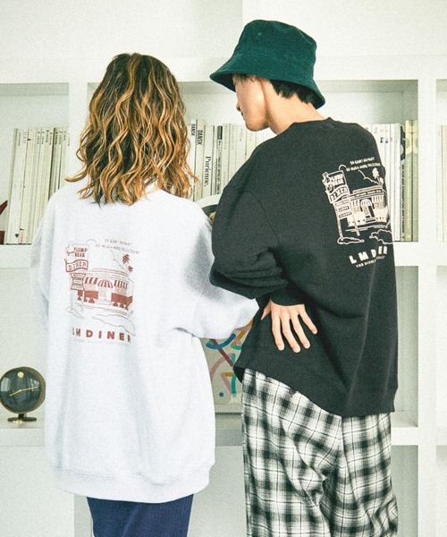 PBLIM（ページボーイリム）の「【PAGEBOYLIM】センダハナコラボダイナーグラフィック（スウェット・レディース・ブラック/グレー・MEDIUM/LARGE）」の2枚目の写真