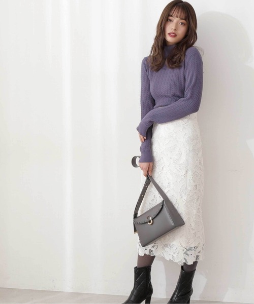 PROPORTION BODY DRESSING(プロポーションボディドレッシング)の「ロングナローレーススカート / 1212120001(スカート・レディース・ベージュ/オフホワイト/ブルー系その他・MEDIUM/SMALL)」の4枚目の写真