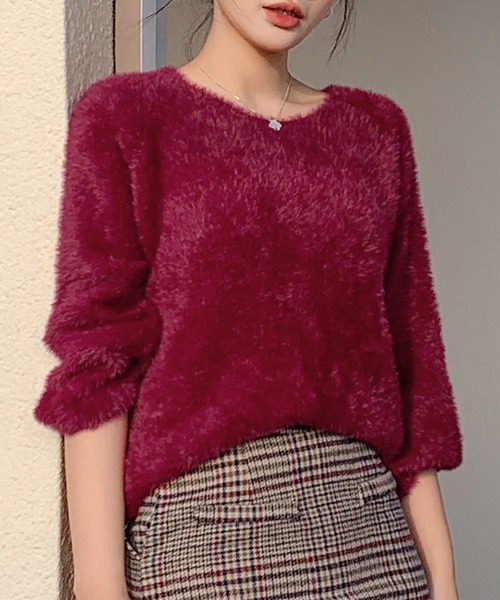 DAY CLOSET（デイ クローゼット）の「ゆるっとふんわり甘めシャギーニットトップス レディース（ニット/セーター・レディース・ホワイト/イエロー/ブルー/ピンク/ブルー系その他/ワイン/スモークピンク/グレイッシュベージュ/ブラック/ダークグレー/コバルトブルー・ONE SIZE）」の11枚目の写真