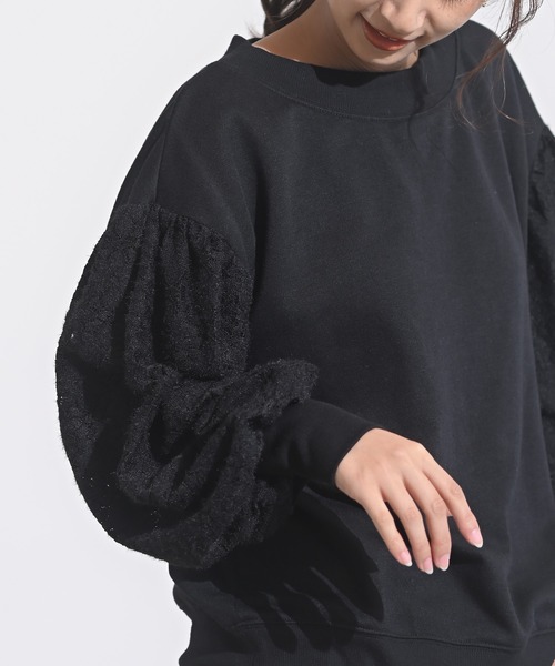 rps(アールピーエス)の「起毛レース袖切替裏起毛プルオーバー(その他トップス・レディース・ブラック/アイボリー・M)」の2枚目の写真