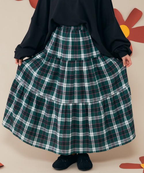 MERLOT(メルロー)の「チェックティアードスカート(スカート・レディース・ブルー/ブラウン/グリーン・FREE)」の11枚目の写真