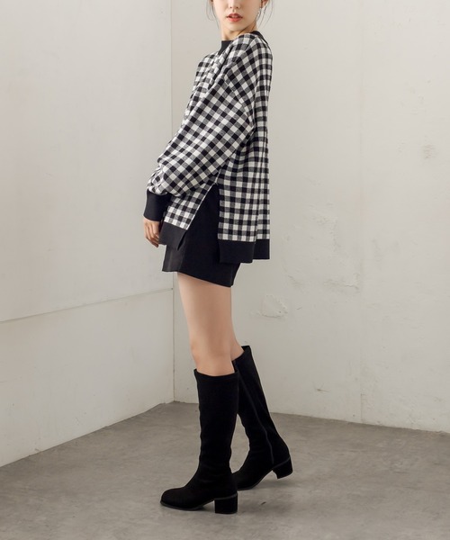 OLIVE des OLIVE（オリーブデオリーブ）の「ギンガムチュニックニット（ニット/セーター・レディース・ブラック/ベージュ/ネイビー/グリーン・FREE）」の17枚目の写真