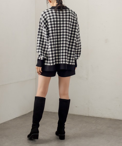 OLIVE des OLIVE（オリーブデオリーブ）の「ギンガムチュニックニット（ニット/セーター・レディース・ブラック/ベージュ/ネイビー/グリーン・FREE）」の9枚目の写真