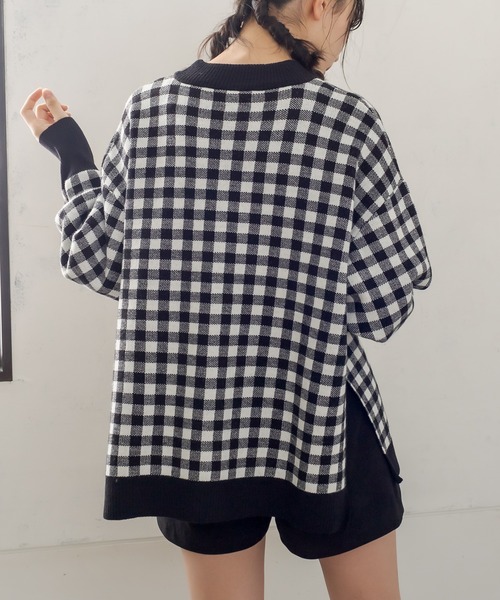OLIVE des OLIVE（オリーブデオリーブ）の「ギンガムチュニックニット（ニット/セーター・レディース・ブラック/ベージュ/ネイビー/グリーン・FREE）」の22枚目の写真
