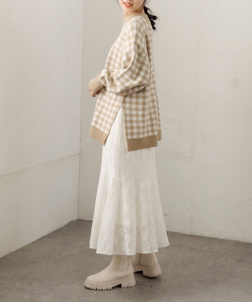 OLIVE des OLIVE（オリーブデオリーブ）の「ギンガムチュニックニット（ニット/セーター・レディース・ブラック/ベージュ/ネイビー/グリーン・FREE）」の18枚目の写真