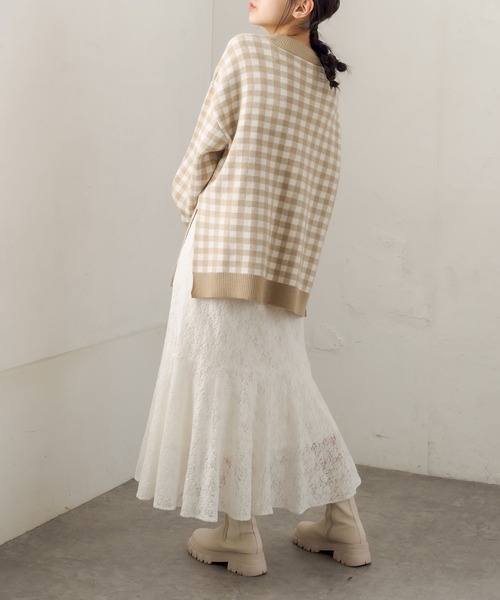 OLIVE des OLIVE（オリーブデオリーブ）の「ギンガムチュニックニット（ニット/セーター・レディース・ブラック/ベージュ/ネイビー/グリーン・FREE）」の10枚目の写真