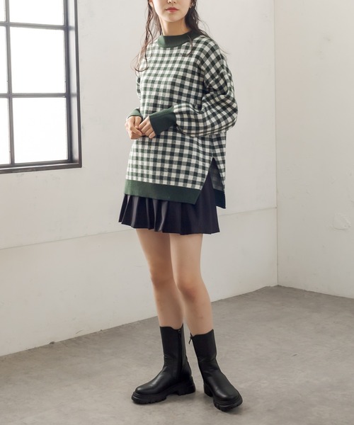OLIVE des OLIVE（オリーブデオリーブ）の「ギンガムチュニックニット（ニット/セーター・レディース・ブラック/ベージュ/ネイビー/グリーン・FREE）」の14枚目の写真