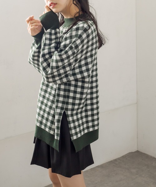 OLIVE des OLIVE（オリーブデオリーブ）の「ギンガムチュニックニット（ニット/セーター・レディース・ブラック/ベージュ/ネイビー/グリーン・FREE）」の11枚目の写真