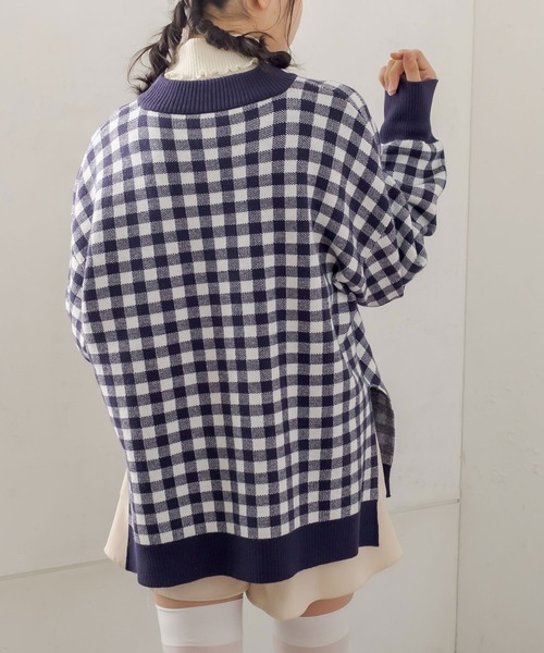 OLIVE des OLIVE（オリーブデオリーブ）の「ギンガムチュニックニット（ニット/セーター・レディース・ブラック/ベージュ/ネイビー/グリーン・FREE）」の20枚目の写真